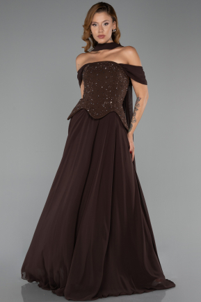 Robe de Soirée Longue Mousseline Brun ABU6390