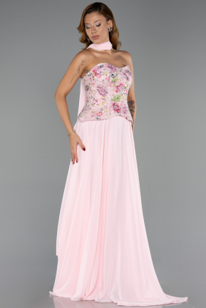 Robe de Soirée Longue Mousseline Poudre ABU6391