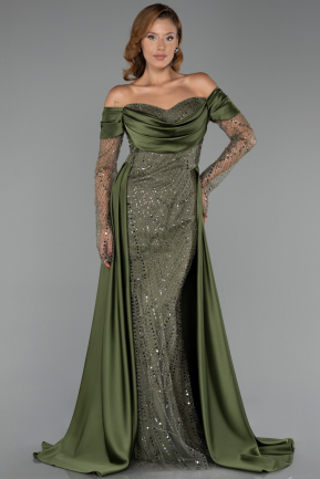 Robe de Soirée Longue Perlé Kaki ABU5934