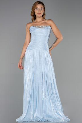 Robe de Soirée Longue Mousseline Bleu clair ABU6277