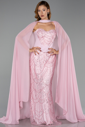 Robe de Soirée Longue Perlé Poudre ABU6372