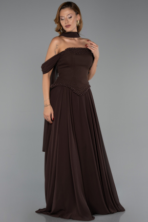 Robe de Soirée Longue Mousseline Brun ABU6400