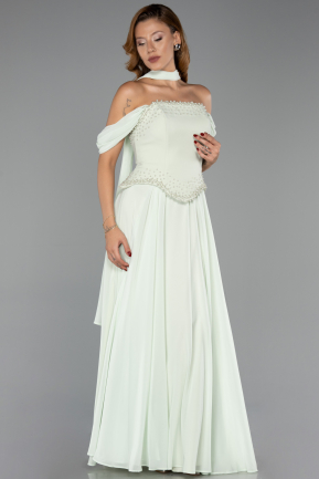 Robe de Soirée Longue Mousseline Menthe ABU6400