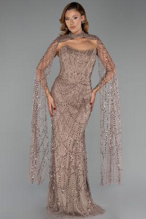 Robe de Soirée Longue Perlé Brun clair ABU6401