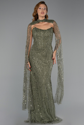 Robe de Soirée Longue Perlé Kaki ABU6401