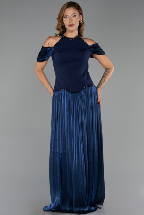 Robe de Soirée Longue Mousseline Bleu Marine ABU6402