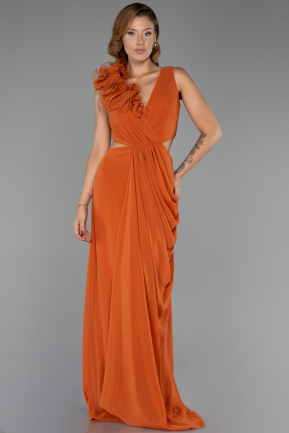 Robe de Soirée Longue Mousseline Brique ABU6354