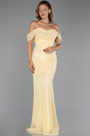 Robe de Soirée Longue Perlé Jaune ABU6411