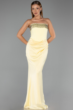 Robe Queue de Poisson Longue Satin Jaune ABU5820