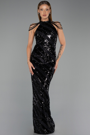 Robe de Soirée Longue Squameuse Noir ABU6417