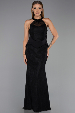 Robe de Soirée Longue Dantelle Noir ABU6425