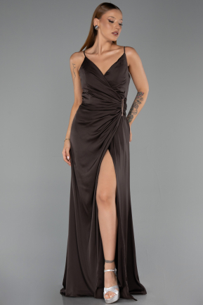 Robe de Soirée Longue Satin Brun ABU6427