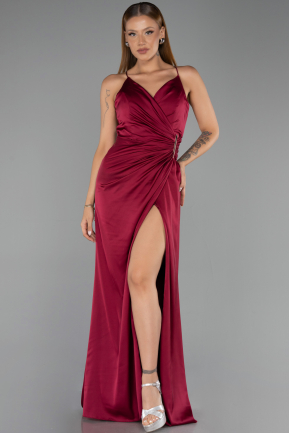 Robe de Soirée Longue Satin Couleur Cerise ABU6427