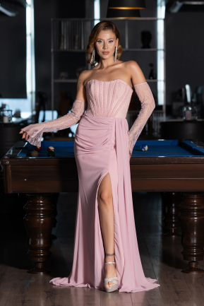 Robe de Soirée Longue Mousseline Poudre ABU5791
