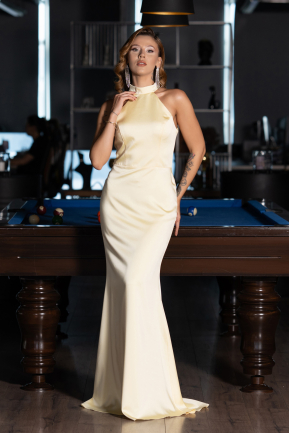 Robe de Soirée Longue Satin Jaune ABU6406