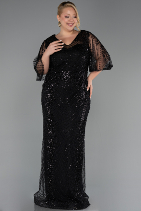 Robe de Soirée Grande Taille Longue Perlé Noir ABU6389