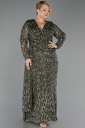 Robe De Soirée Grande Taille Longue Squameuse Kaki ABU6488