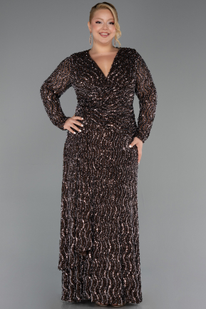 Robe De Soirée Grande Taille Longue Squameuse Brun ABU6488