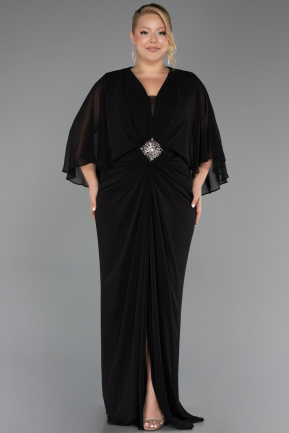 Robe de Soirée Grande Taille Longue Mousseline Noir ABU6490