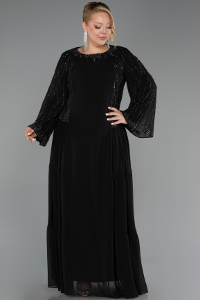 Robe de Soirée Grande Taille Longue Mousseline Noir ABU6491