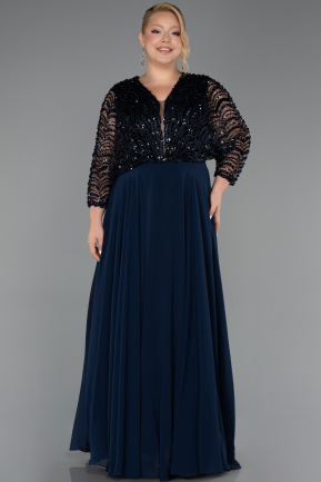 Robe Grande Taille Longue Mousseline Bleu Marine ABU6495