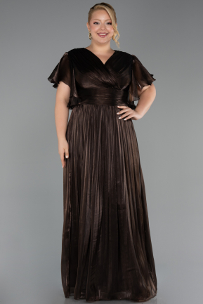 Robe Grande Taille Longue Mousseline Brun ABU6423