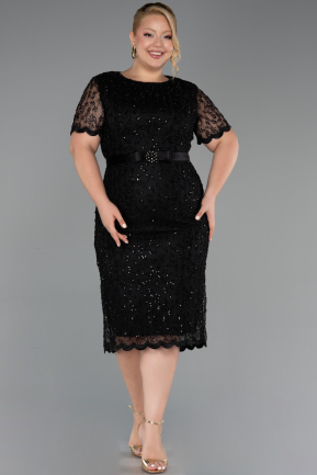 Robe De Invitation Grande Taille Midi Dantelle Noir ABK2673