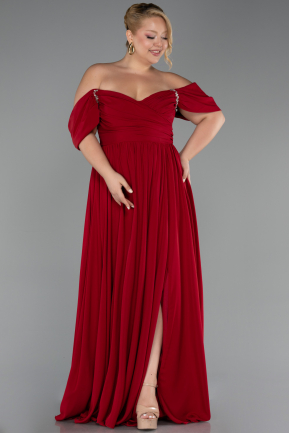 Robe De Soirée Grande Taille Mousseline Longue Rouge Bordeaux ABU3738