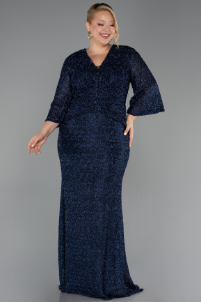 Robe De Soirée Grande Taille Longue Perlé Bleu Marine ABU6501