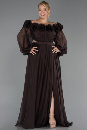 Robe Grande Taille Longue Mousseline Brun ABU4131