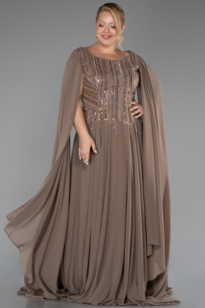 Robe De Soirée Grande Taille Longue Mousseline Vison ABU6435
