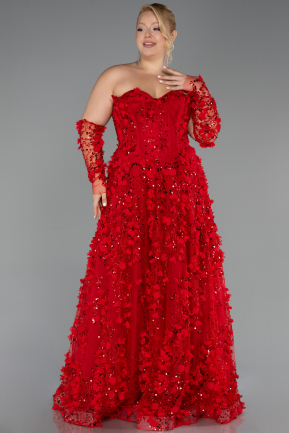 Robe De Fiançailles Grande Taille Longue Rouge ABU5660