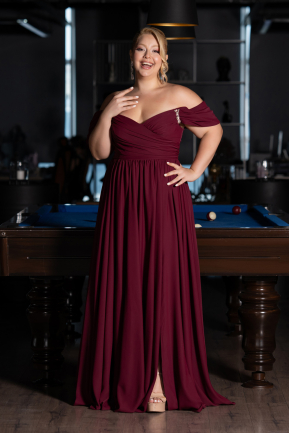 Robe De Soirée Grande Taille Mousseline Longue Couleur Cerise ABU3738