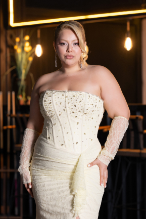 Robe Grande Taille Longue Dantelle Jaune ABU6364