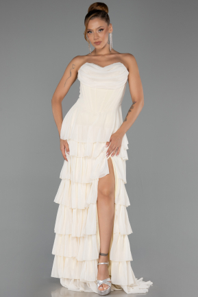 Robe de Soirée Longue Mousseline Jaune ABU6397
