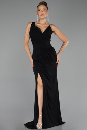 Robe de Soirée Longue Mousseline Noir ABU6500