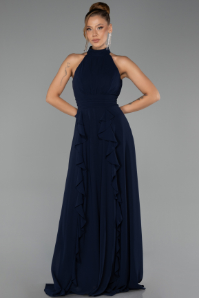 Robe de Soirée Longue Mousseline Bleu Marine ABU6506