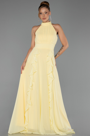 Robe de Soirée Longue Mousseline Jaune ABU6506