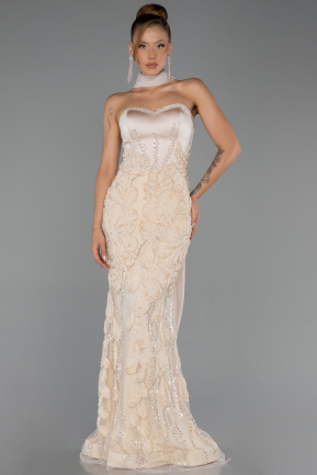 Robe de Soirée Longue Beige ABU6442