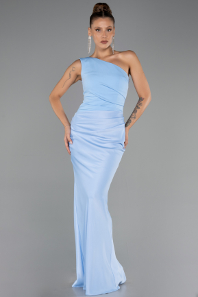 Robe de Soirée Longue Satin Bleu clair ABU6331