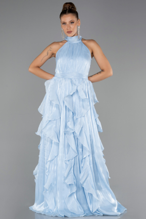 Robe de Soirée Longue Mousseline Bleu clair ABU6227