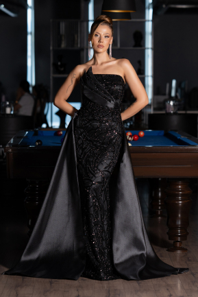 Robe de Soirée Longue Perlé Noir ABU5511
