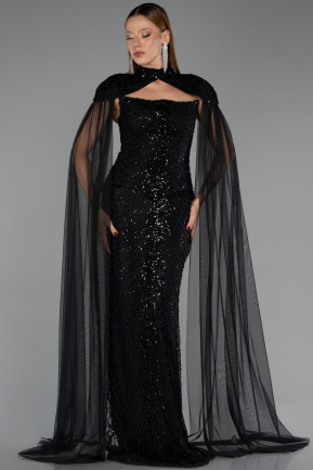 Robe de Soirée Longue Perlé Noir ABU6544