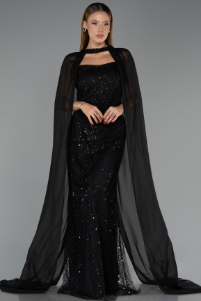 Robe de Soirée Grande Taille Longue Perlé Noir ABU6545
