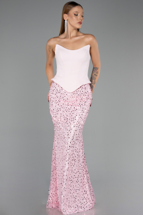 Robe de Soirée Longue Squameuse Poudre ABU6546
