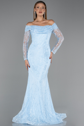Robe de Soirée Longue Dantelle Bleu clair ABU5617