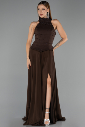 Robe de Soirée Longue Mousseline Brun ABU6550