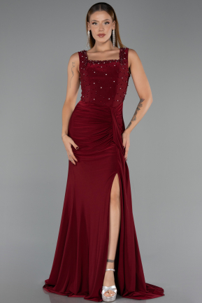 Robe de Soirée Longue Rouge Bordeaux ABU6552