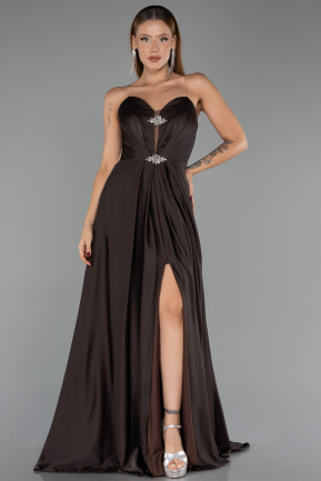 Robe de Soirée Longue Satin Brun ABU6553