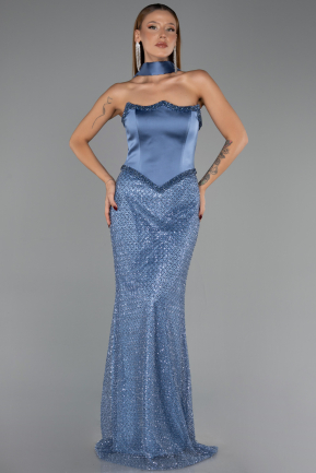 Robe de Soirée Grande Taille Longue Perlé Indigo ABU6258